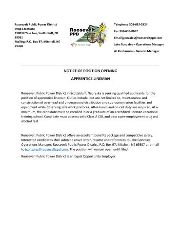 APPRENTICE LINEMAN OPENING